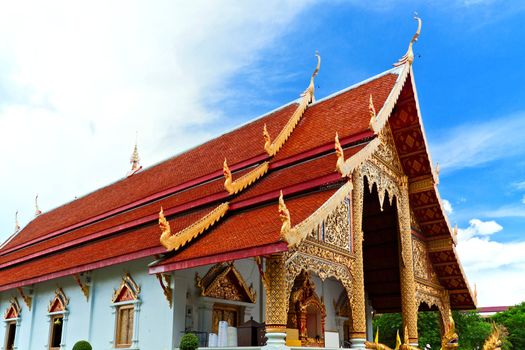 Thai northern style church of Wat chadi liam in Chiang Mai Thailand 