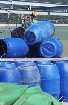 Blue plastic 200 litre barrel 