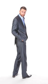 Full length portrait businessman, over white background