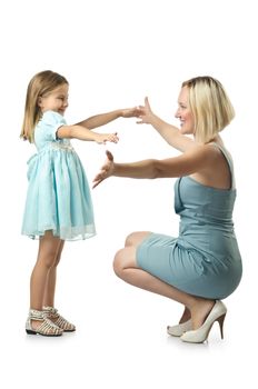 Mother with daughter isolated on white