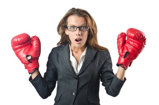 Young businesswoman in boxing concept