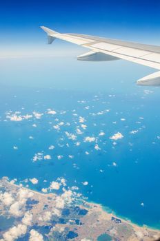 Airplane wing out of window