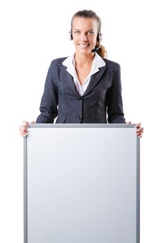 Girl with headset and blank board