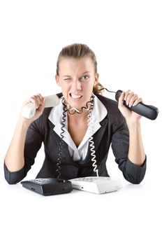 Attractive helpdesk operator on white