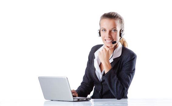 Female helpdesk operator on white