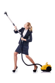 Woman cleaning with vacuum cleaner