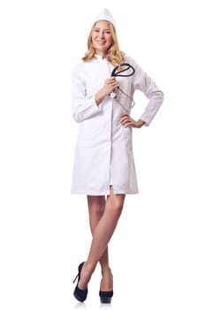 Attrative woman doctor isolated on white