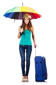 Woman going to summer vacation with suitcase