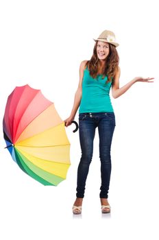 Young woman with colourful umbrella
