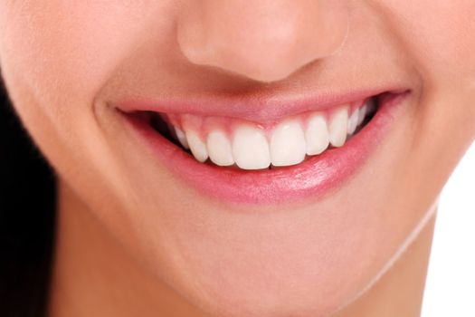 Closeup of beautiful woman smile with white teeth