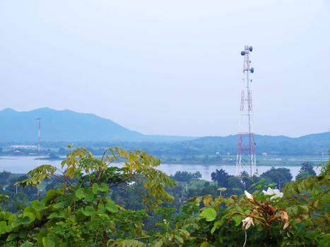 New telecom microwave tower in rural field