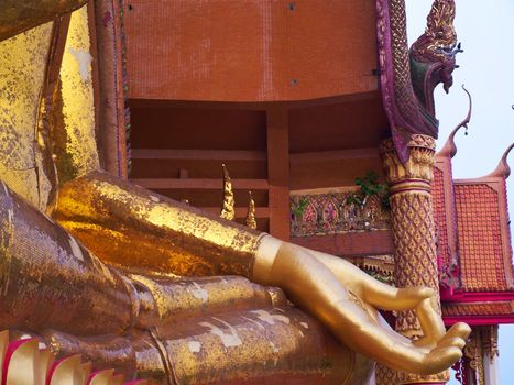 Big golden buddha statue in vitarka mudra posture, Wat Tham Sua(Tiger Cave Temple), Tha Moung, Kanchanburi, Thailand