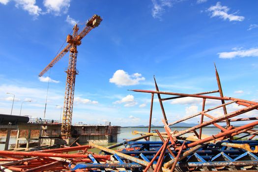 construction site with crane in background