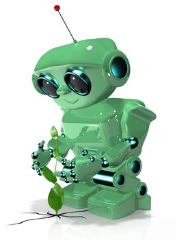 3d illustration of a green robot with antennas