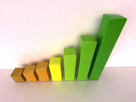 Shiny color bar graph indicating growth on light background