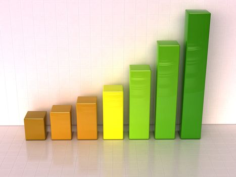 Shiny color bar graph indicating growth on light background