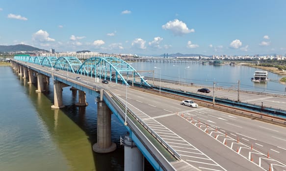 View of Dongjak bridge over Han river in Seoul