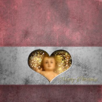 Christmas card baby Jesus in a heart, copy space