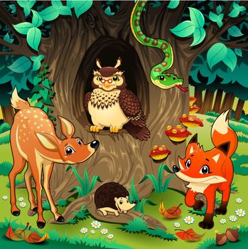 Animals in the wood. Cartoon and vector illustration. Animals in the wood. Cartoon and vector illustration.


