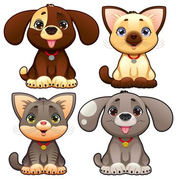 Cute dogs and cats. Funny cartoon and vector animal characters, isolated objects. Cute dogs and cats. Funny cartoon and vector animal characters, isolated objects.