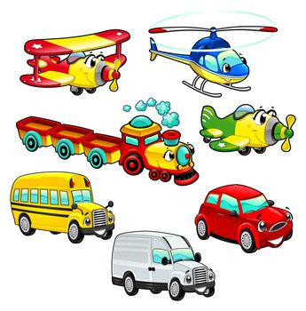Funny vehicles. Cartoon and vector isolated characters. Funny vehicles. Cartoon and vector isolated characters.