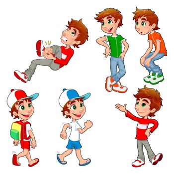 Boy in different poses and expressions. Vector isolated characters. Boy in different poses and expressions. Vector isolated characters.
