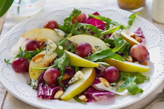 Pear with Grape,Blue cheese,Radicchio and almond salad