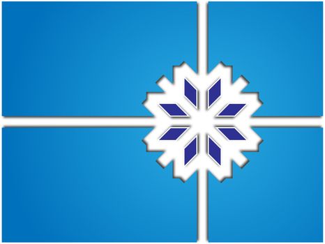card with blue area divided into quarters snowflakes