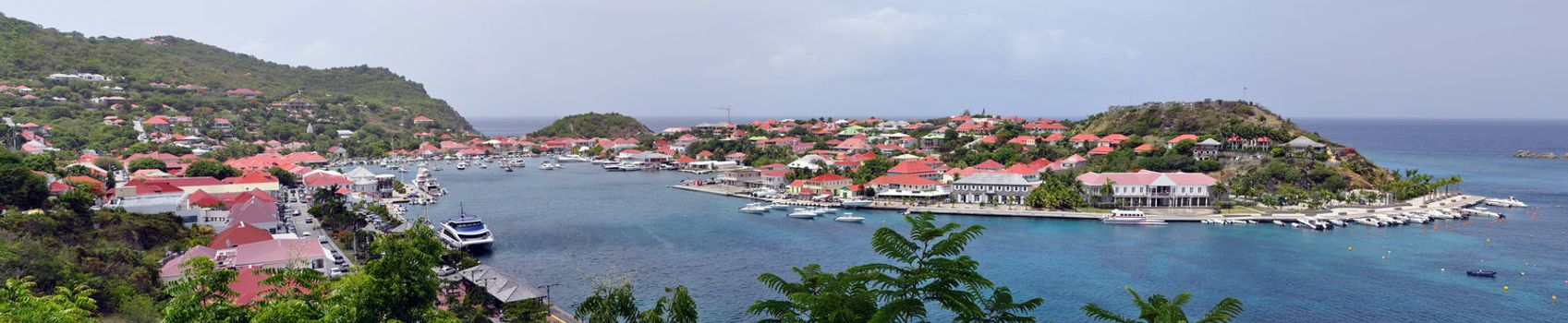 Panoramic view of Gustavia, Saint Barthelemy, French Antilles.