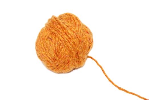 Ball of orange wool, isolated on a white background