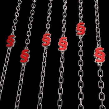 chains with paragraph symbol on black background - 3d illustration