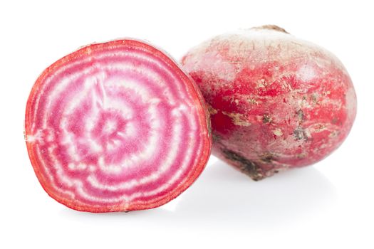 Close up of Candy beetroot on white background.