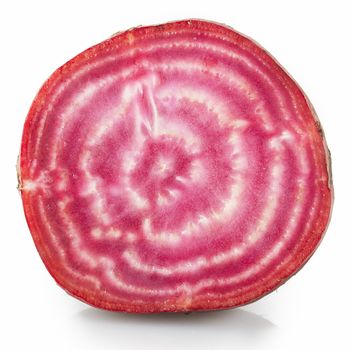 Close up of Candy beetroot on white background.