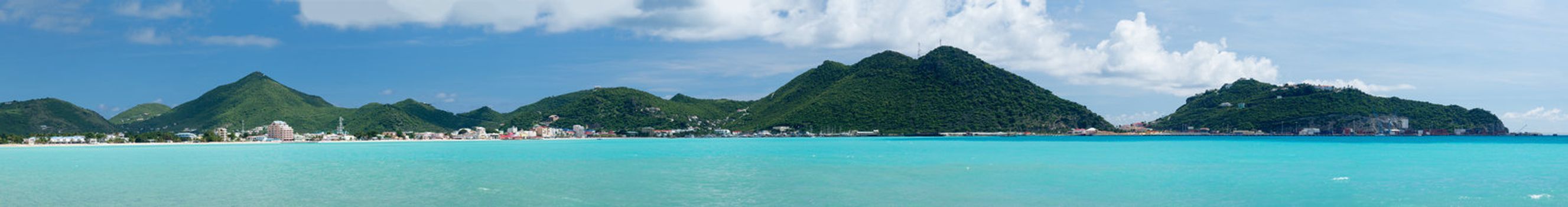 Panorama of town of Philipsburg in Sint Maarten or Saint St. Martin in Caribbean