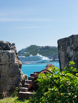 Old rusting cannon at Fort Amsterdam overlooking Philipsburg Sint Maarten