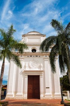 A white church in Santa Fe de Antioquia, Colombia