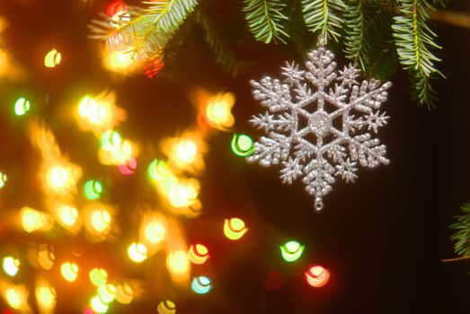 Christmas tree lights out of focus