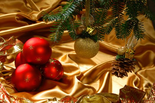 Christmas balls on a gold background