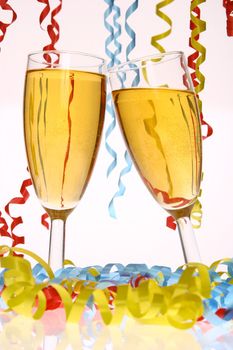 two champagne glasses clink for new year on sylvester............