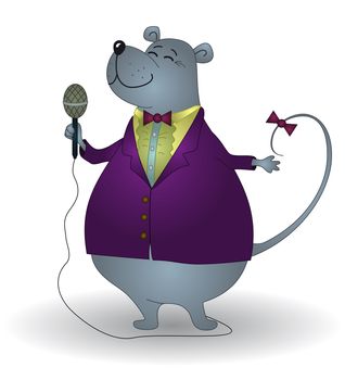 Rat singer, world famous and grandiosely popular, sings in a microphone