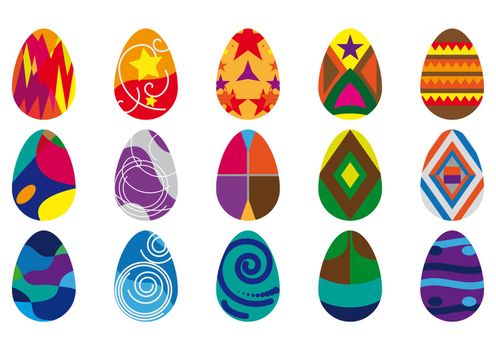 Set Easter eggs with various colour patterns