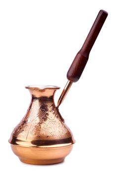 Copper coffee pot isolated over white background