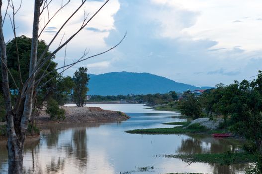 river landscape in yala, thailand with blue sky in evening