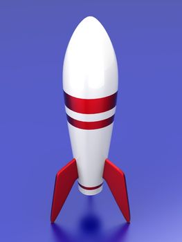 3D rendered Illustration. A cartoon rocket.