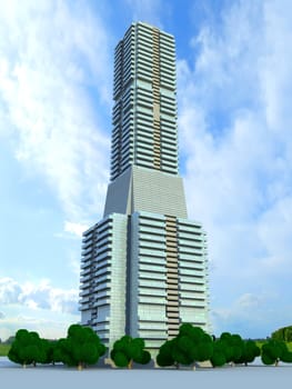 A contemporary skyscraper. 3D rendered Illustration.