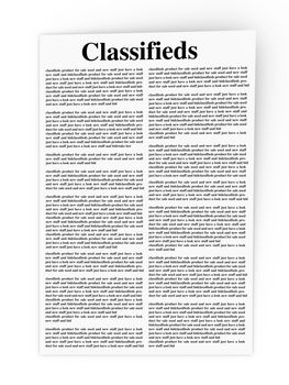 3D rendered Illustration. A sheet of classifieds. Isolated on white.