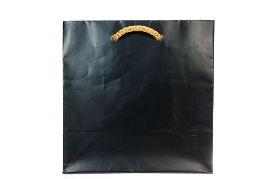 black paper bag with handles on white background isolated