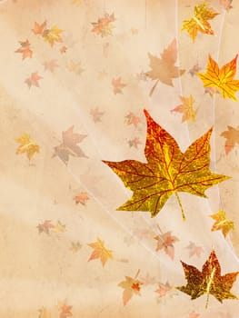 beige vintage background with shining autumn leaves
