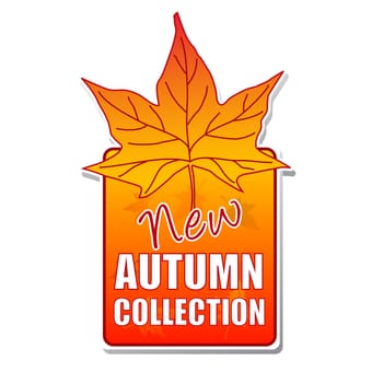 new autumn collection - orange label with text and leaf