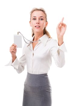 young woman in office attire. The figure is isolated on a white background with the clipping path